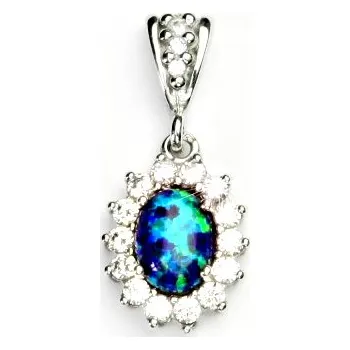 Přívěsek Stříbrný přívěsek, zelený syntetický opál, čiré zirkony, Kate, P 1507