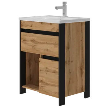 Koupelnový nábytek Koupelnová skříňka s umyvadlem Bronx Wotan Oak 65 – dubový dekor, černé masivní stojny | Lavedo by Aplomo