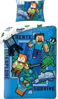 Ložní povlečení Halantex Minecraft modré 140 x 200, 70 x 90 cm zipový uzávěr