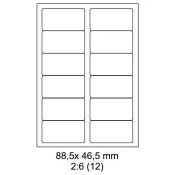 Speciální papír Print etikety Emy 88,9x46,5 mm, 12ks/arch, 100 archů, samolepící