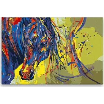 Dětské zboží Malování podle čísel - Barevná hlava koně se žlutým podkladem - 60x40 cm, bez dřevěného rámu - CZ výroba