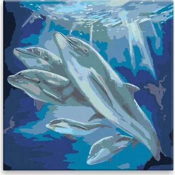 Dětské zboží Malování podle čísel - Delfíni v měsíční záři - 40x40 cm, bez dřevěného rámu - CZ výroba