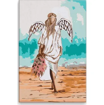 Dětské zboží Malování podle čísel - Anděl s kytkou - 40x60 cm, bez dřevěného rámu - CZ výroba