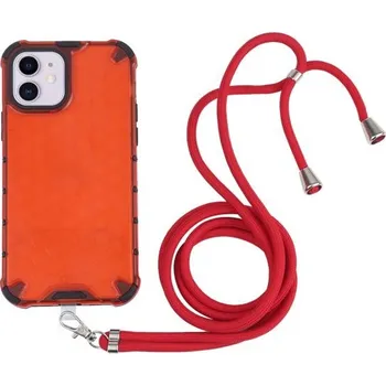 Pouzdro na mobilní telefon Nárazuvzdorný kryt se strukturou včelí plástve a šňůrkou pro iPhone 11 - červený