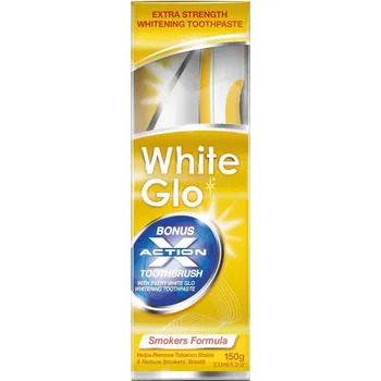 Přípravek na bělení zubů White Glo Smokers zubní pasta pro kuřáky 150 g + kartáček na zuby a mezizubní kartáčky