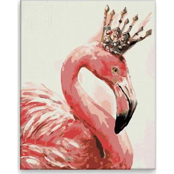 Malování podle čísel - Plameňák s korunou - 40x50 cm, bez dřevěného rámu - CZ výroba