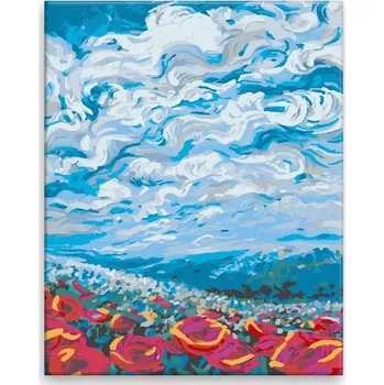Malování podle čísel - Krajina plná květin - 40x50 cm, bez dřevěného rámu - CZ výroba