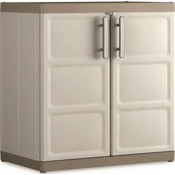 Zahradní skříň Voděodolná plastová skříňka do vlhkých prostor, krémová, 93x89x54 cm