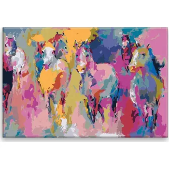 Dětské zboží Malování podle čísel - Barevné stádo koní - 60x40 cm, bez dřevěného rámu - CZ výroba