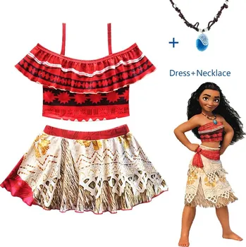 Karnevalový kostým Disney MOANA šaty/kostým červený Věk: 3T, Motiv: 5 volánkový top červený se sukní + náhrdelník