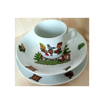 Stolování Dětská třídílná jídelní porcelánová sada PERNÍKOVÁ CHALOUPKA