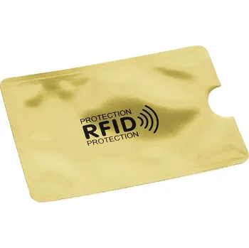 Příslušenství k zavazadlu Bezpečnostní obal zlatý na bezkontaktní kartu blokující RFID a NFC signál