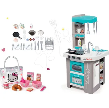 Dětská kuchyňka Set kuchyňka Tefal Studio Bubble elektronická Smoby s magickým bubláním, snídaňový set Hello Kitty