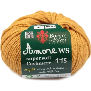 Příze Borgo de' Pazzi Amore WS Super soft Cashmere 115 Hořčice 44 (Super soft Cashmere 115 Senape 44)