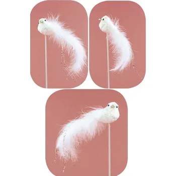 Vánoce Ptáček plyšový šampaň na zápichu, 14 cm 18089