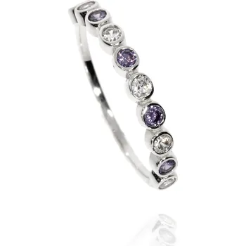 Prsten Zlatnictví Helios Prsten s bílými a fialovými zirkony B49848