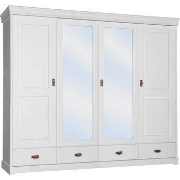 Šatní skříň KATMANDU Velká skříň Toskania, z borového dřeva, 4D, bílá, rozměr 218x253x62cm