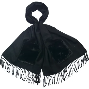 Šála Černá šála s třásněmi a kapsou - 55*180 cm