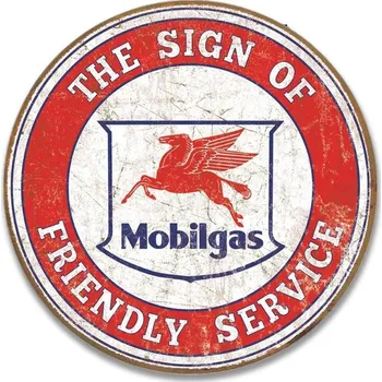 Plechová cedule Plechová cedule Mobilgas friendly service round 30cm