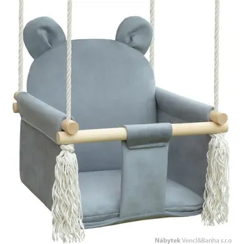 Dětská houpačka Nat dětská dřevěná závěsná houpačka, polstrovaná Nati Bear grey