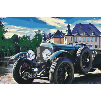 Malování podle čísel - Auto před zámkem Velikost: 40x60cm, Rámování: Pouze srolované plátno