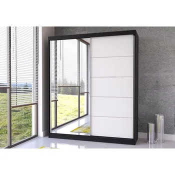 Šatní skříň Eoshop Šatní skříň Ella 03, Černá / Bílá se zrcadlem