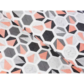 Dekorační látka Leona LN-031 Lososovo-šedé hexagony - šířka 140 cm