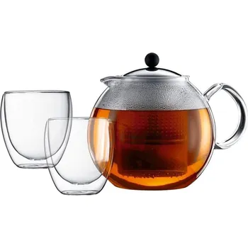 Konvice na čaj Konvice na čaj ASSAM 1,5 l se 2ks dvojitými skleničkami, 0,25 l - Bodum (Čajová konvička 1,5 l se 2 dvojitými skleničkami, 0,25 l ASSAM - Bodum)