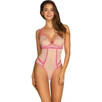 Dámské erotické body Elegantní body Nudelia teddy neon pink - Obsessive růžová L/XL
