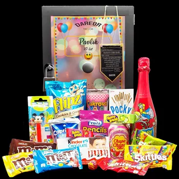 Trezor TREZOR – dárková bedna s potiskem pro děti se šampaňským a sladkostmi