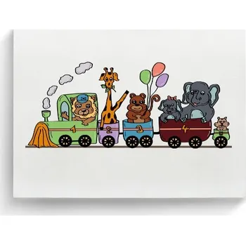 Dřevěná hračka Fotoplátno 4:3 s potiskem Obraz - Veselý vláček ZOO zvířátka