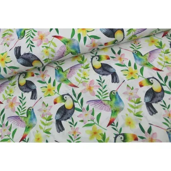 Tukan a kolibřík - bavlněné plátno, šíře 220cm - digitální tisk