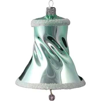 Vánoční dekorace Skleněný zvoneček tyrkysový s bílým zdobením