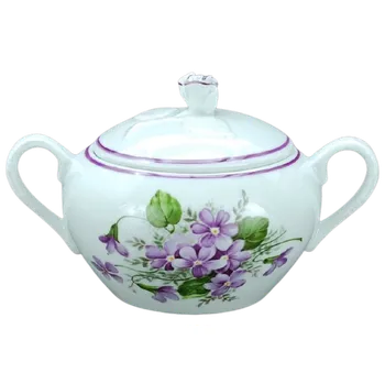 Cukřenka Porcelánová cukřenka dekor fialky s fialovou linkou - 300 ml