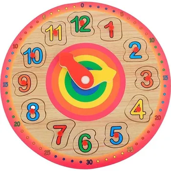 Dřevěná hračka DŘEVO Vkládačka hodiny 23cm puzzle vkládací (dřevěná hračka)