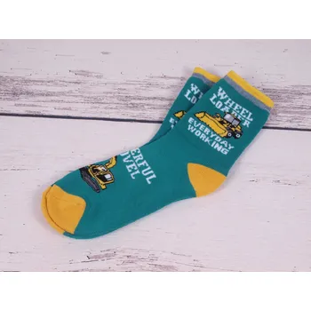 Termo ponožky Evona teplé zelenožluté s buldozerem velikosti ponožek: 23-26 ( EUR vel. 35-39)