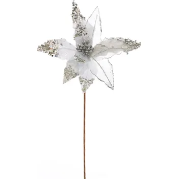 umělá květina Vánoční třpytivá květina stříbrná, 50 x 32 cm