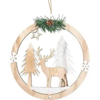 Vánoční dekorace ANDĚL Závěsná dekorace dřevěná s jelenem 20 cm