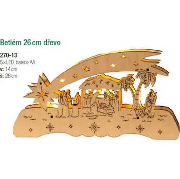 Vánoční dekorace Svícen BETLÉM dřevěný výška 14cm šířka 26cm přírodní na baterie