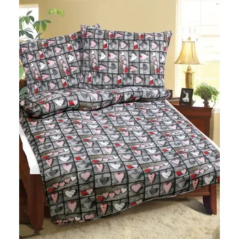 Povlečení Bellatex Červené srdce 140 x 220, 70 x 90 cm zipový uzávěr