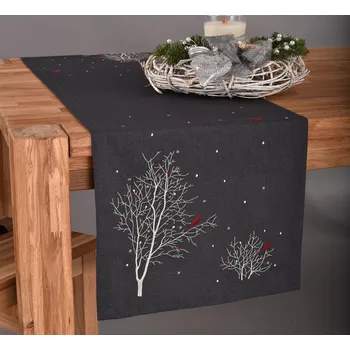 Vánoční dekorace Vánoční dekorační šál 40 x 140 cm - tmavě šedý se stromy
