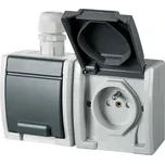 ATLAS IP65 Zásuvka 2x 2P+PE, 2-násobná vodorovná s vývodkou M20, na povrch, šedá typ 19183