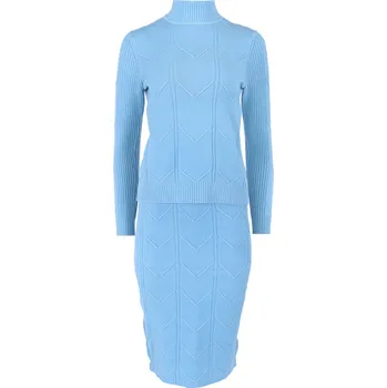 Dámský svetr Komplet JK73776 Rolák + sukně, barva: modrá světlá, velikost: Univerzální-jedna velikost