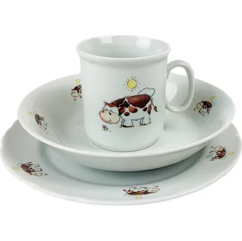 Talíř Český porcelán Dětská jídelní souprava KRAVIČKA, 3dílná, porcelán