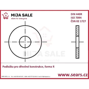 podložka DIN 440R - P 15 - 100HV ( 4.6 ) - zinek bílý - Podložka pro dřevěné konstrukce, forma R