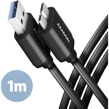 Kabel do PC AXAGON BUMM3-AM10AB, SPEED kabel Micro-B USB <-> USB-A, 1m, USB 3.2 Gen 1, 3A, ALU, tpe, černý