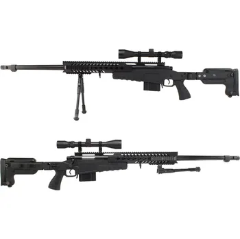 Airsoftová zbraň Well Airsoft sniper MB4418-3D + optika a dvojnožka - černá