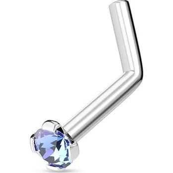 Piercing Zahnutý piercing do nosu 2mm zirkon (modrý)