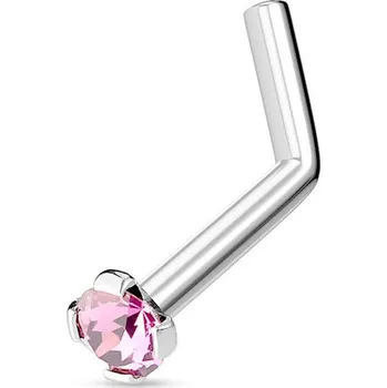 Piercing Zahnutý piercing do nosu 2mm zirkon (růžový)