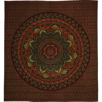 Přehoz na lůžko BOB Batik indický přehoz na postel Lotos Mandala, červeno zelený, 225 x 200 cm bavlna. King size. Dvoulůžko.